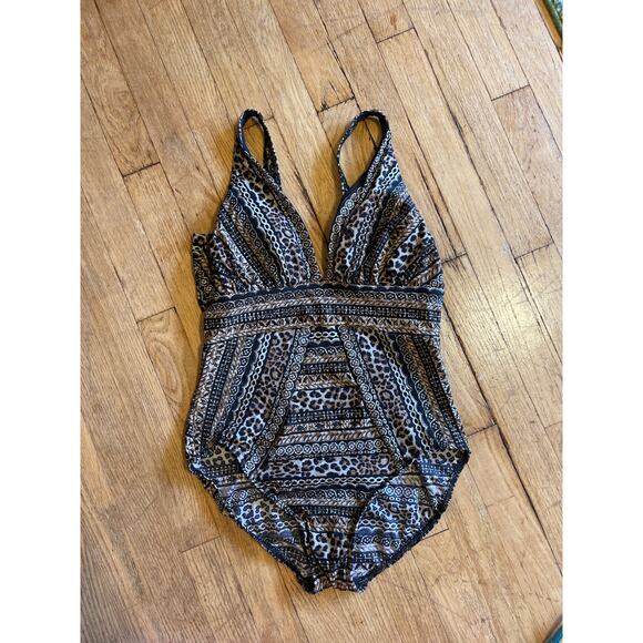 Miraclesuit Women's Lionessa Odyssey Printed Plunging Neck Size 8 - Picture 1 of 7